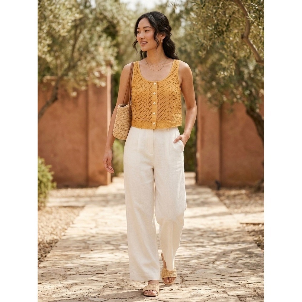 Everlane Eyelet Button Front Tank Top Mustard Yellow Cotton Crop Sleeveless 4